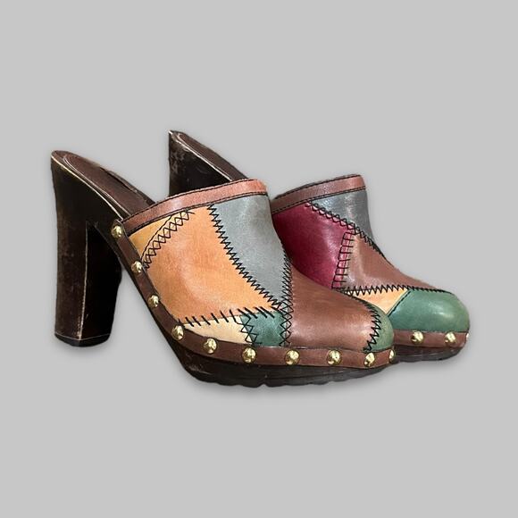 Coach Shoes - Vintage Coach Patchwork Leather High Heel Clogs – Women’s Size 6.5